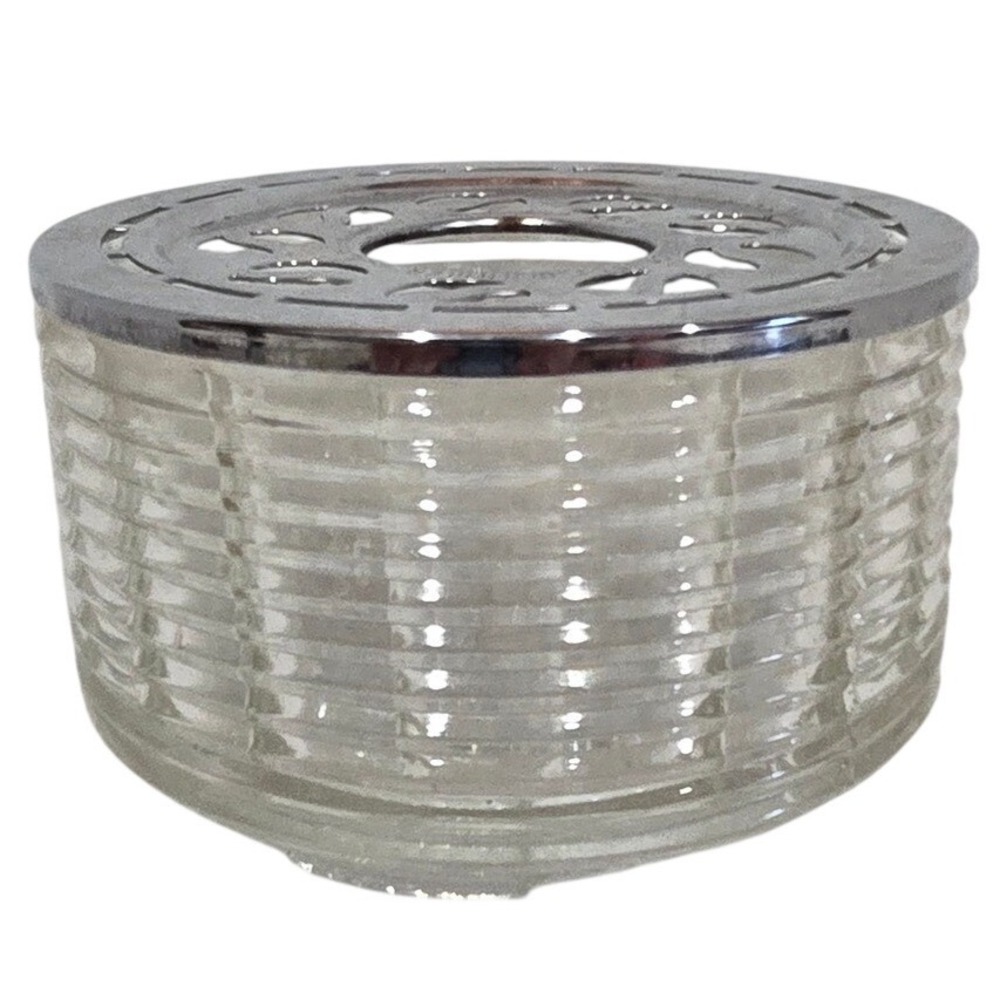 Vintage Silex Company Glass and Chrome Candle Warmer Ribbed MCM Clear Silver
